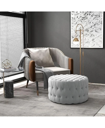 Round Tufted Ottoman Coffee Table with Velvet Upholstery Upholstered Foot Stool for Living Room Entryway or Bedroom Vanity Seating-The Pop Home