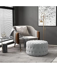 Round Tufted Ottoman Coffee Table with Velvet Upholstery Upholstered Foot Stool for Living Room Entryway or Bedroom Vanity Seating-The Pop Home