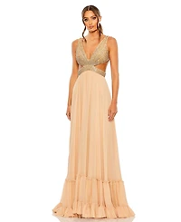 Mac Duggal Women's Lace Up Rhinestone Embellished Cut Out Gown