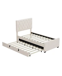 Velvet Platform Bed with Trundle and Tufted Headboard