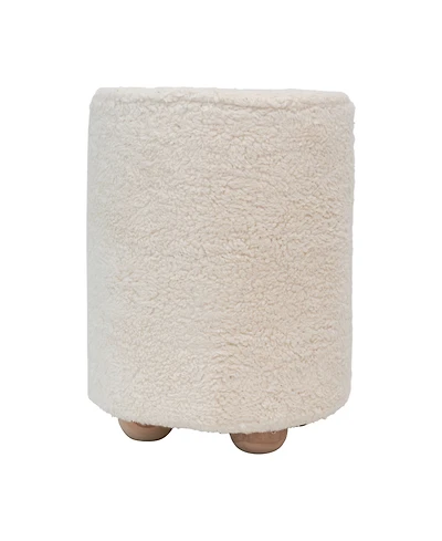 Creative Co-op 16" Cotton Sherpa with Pine Wood Upholstered Round Pouf