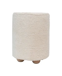 Creative Co-op 16" Cotton Sherpa with Pine Wood Upholstered Round Pouf