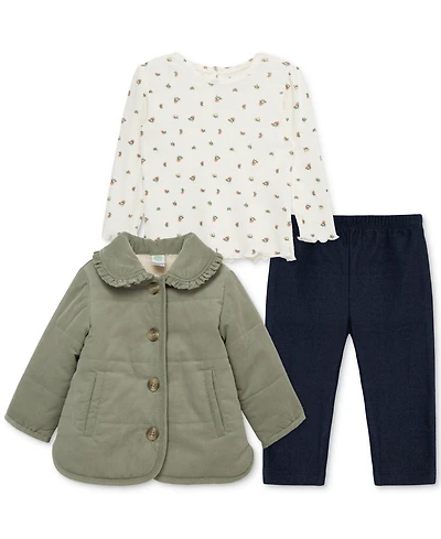 Little Me Baby Girls Corduroy Jacket, T-Shirt & Denim Pants, 3 Piece Set