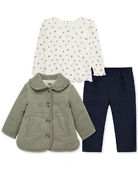 Little Me Baby Girls Corduroy Jacket, T-Shirt & Denim Pants, 3 Piece Set