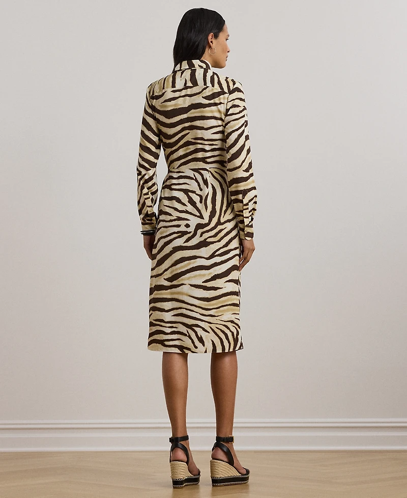 Lauren Ralph Petite Zebra-Print Tie-Front Crepe Shirtdress