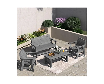 4-Piece Hdpe Plastic Weather Resistant Outdoor Patio Conversation Seating Set in Gray