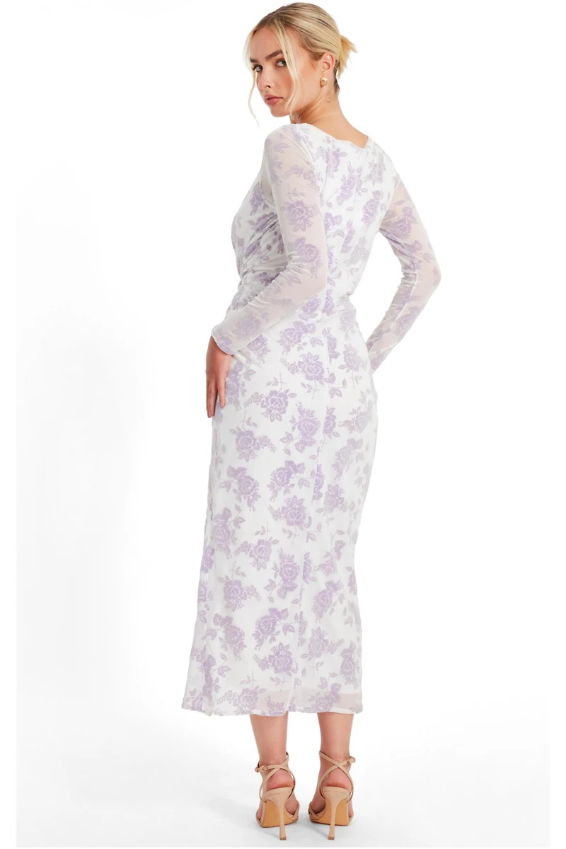 Quiz Women's Flocked Mesh Floral Maxi Dress