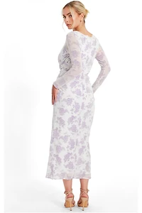 Quiz Women's Flocked Mesh Floral Maxi Dress
