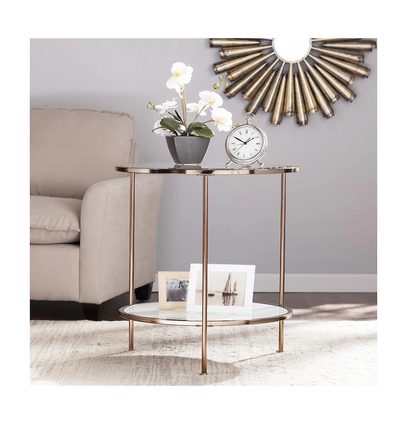 Round End Table with Shelf for Living Room or Bedroom Storage