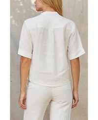 Crescent Women's Joyce Short Sleeve Button Up Linen Top