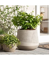 LuxenHome Blended Tan with Wood Pattern Round Tapered -Inch Tall MgO Planter