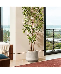 LuxenHome Blended Tan with Wood Pattern Round Tapered -Inch Tall MgO Planter