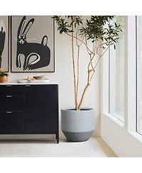 LuxenHome Minimalistic Modern Gray 15.7-Inch Tall Round Tapered MgO Planter
