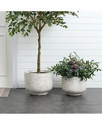 LuxenHome Rustic White with Gray 9.6-Inch Tall Round MgO Planter