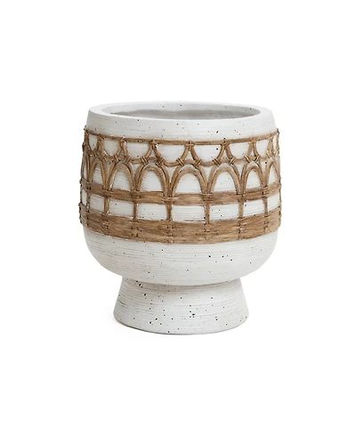 LuxenHome Boho White with Brown Accents 11-Inch Round MgO Planter