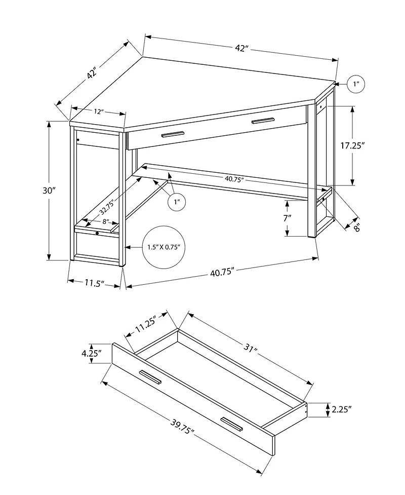 Corner Computer Desk 42" Sturdy Wood and Metal Frame for Home or Office Use