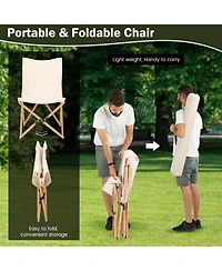 Set of 2 Bamboo Dorm Chair with Storage Pocket for Camping and Fishing