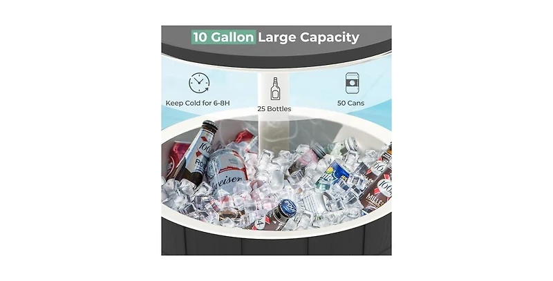 10 Gallon Cooler Bar Table Outdoor Coffee Table Ice Bucket with Telescopic Tabletop for Beer and Wine