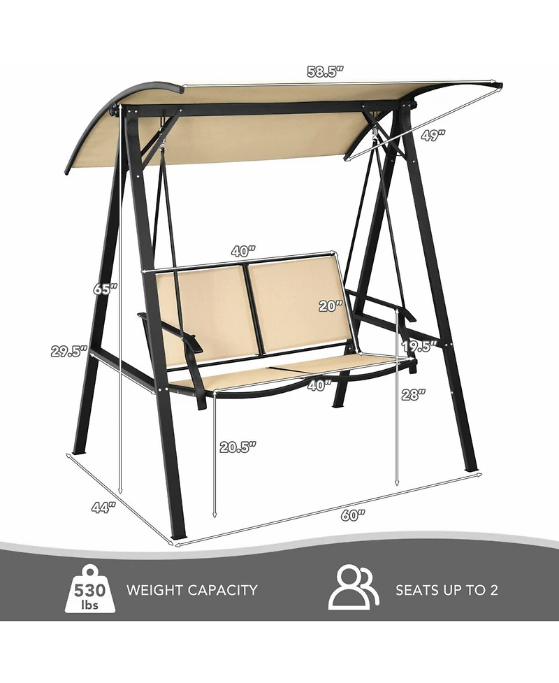 2 Person Patio Swing with Weather Resistant Glider and Adjustable Canopy