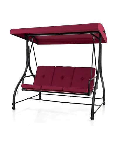 3 Seat Outdoor Porch Swing with Adjustable Canopy