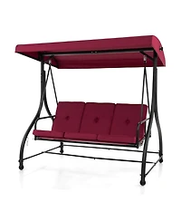 3 Seat Outdoor Porch Swing with Adjustable Canopy
