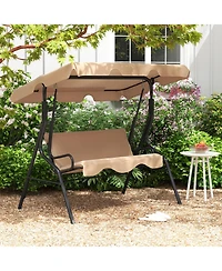 3 Seat Outdoor Patio Canopy Swing with Cushioned Steel Frame