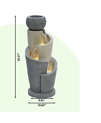 LuxenHome Gray Resin Cascading Spiral Outdoor Fountain with Led Lights