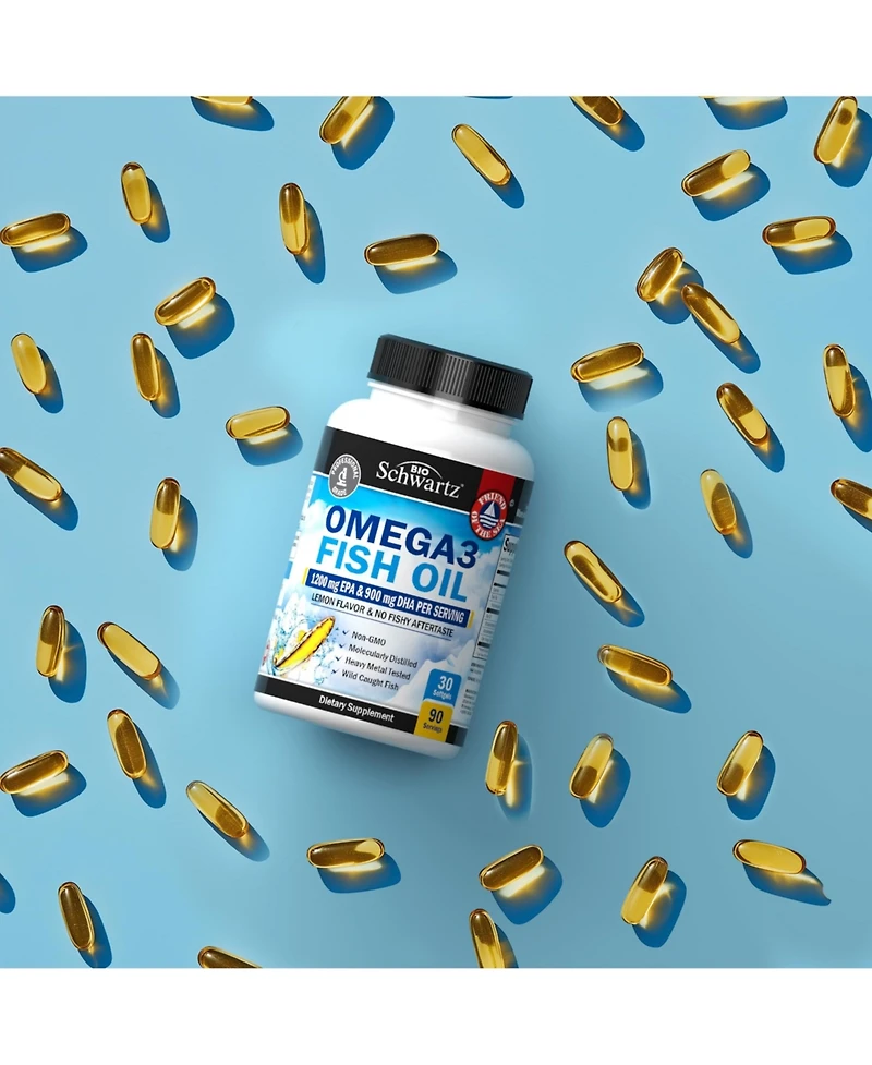 Omega 3 Fish Oil Supplement - 1200mg Epa and 900mg Dha Fatty Acid Per Serving from Wild Caught Fish - Supports Joint, Eyes, Brain & Skin Health