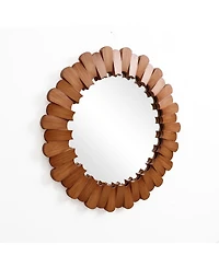 LuxenHome Pine Wood Frame 35-Inch Round Wall Mirror