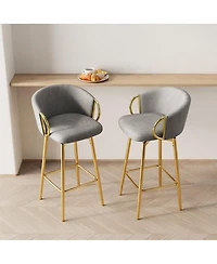 Set of 2 Modern 30 Inch Swivel Bar Stools with Upholstered Seats and Metal Legs Stylish Counter Height Chairs for Kitchen Dining or Home Bar-The Pop H