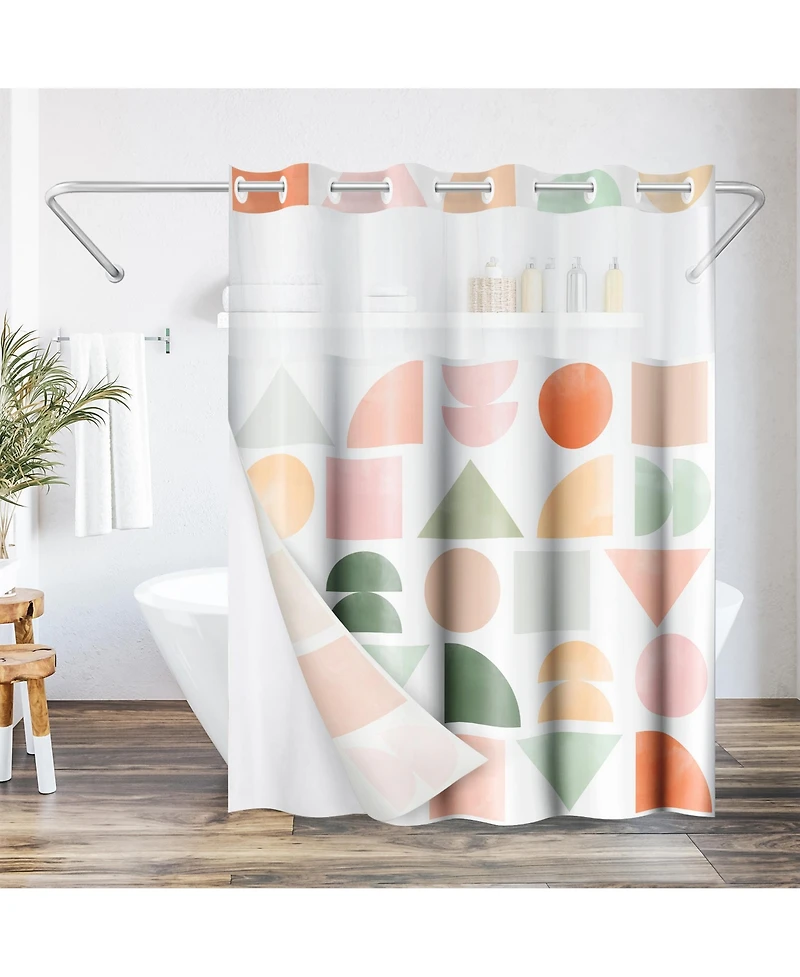 Americanflat 72x75 Hookless Shower Curtain - Abstract Shower Curtain with Sheer Panel, Snap-In Liner, and Grommets