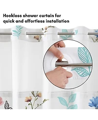 Americanflat 72x75 Hookless Shower Curtain - Floral Blue and Pink Shower Curtain with Sheer Panel, Snap-In Liner, and Grommets - 100% Polyester