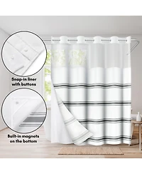 Americanflat 72x75 Hookless Shower Curtain - Grey Abstract Lines Shower Curtain with Sheer Panel, Snap-In Liner, and Grommets - 100% Polyester