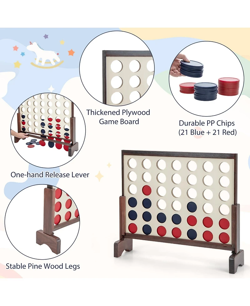 4-in-a-row Game Set Wooden Jumbo 4-to-Score with Carrying Bag