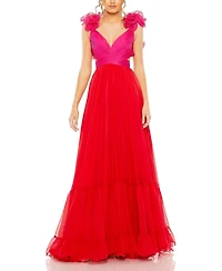 Mac Duggal Women's Ruffle Tiered Cut Out Lace Up Chiffon Gown