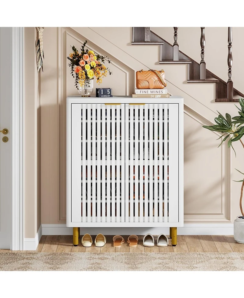 Tribesigns 6-Tier Shoe Cabinet with Shutter Doors, Modern Freestanding Shoe Organizer Cabinet with Adjustable Shelves, Large Wooden Shoe Storage Cabin