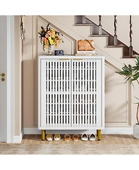 Tribesigns 6-Tier Shoe Cabinet with Shutter Doors, Modern Freestanding Shoe Organizer Cabinet with Adjustable Shelves, Large Wooden Shoe Storage Cabin