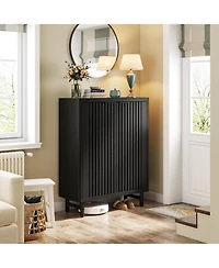 Tribesigns 6-Tier Shoe Cabinet with Shutter Doors, Modern Freestanding Organizer Adjustable Shelves, Large Wooden Storage Cabin