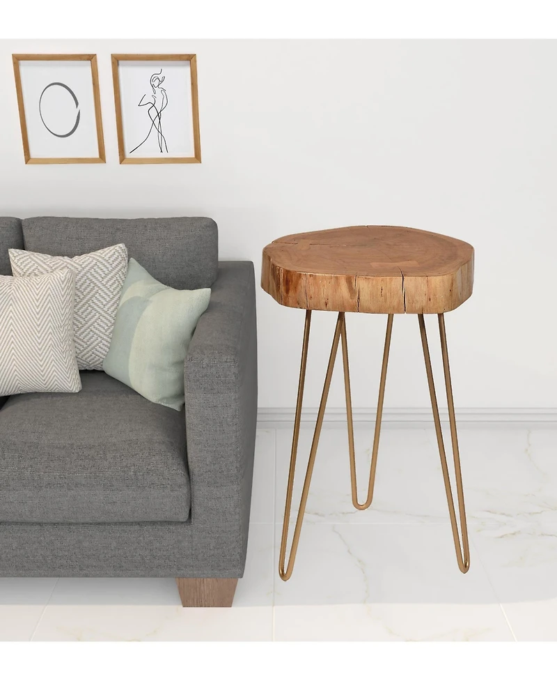 Iron and Solid Wood End Table – Round Accent Table with Industrial Charm and Durability