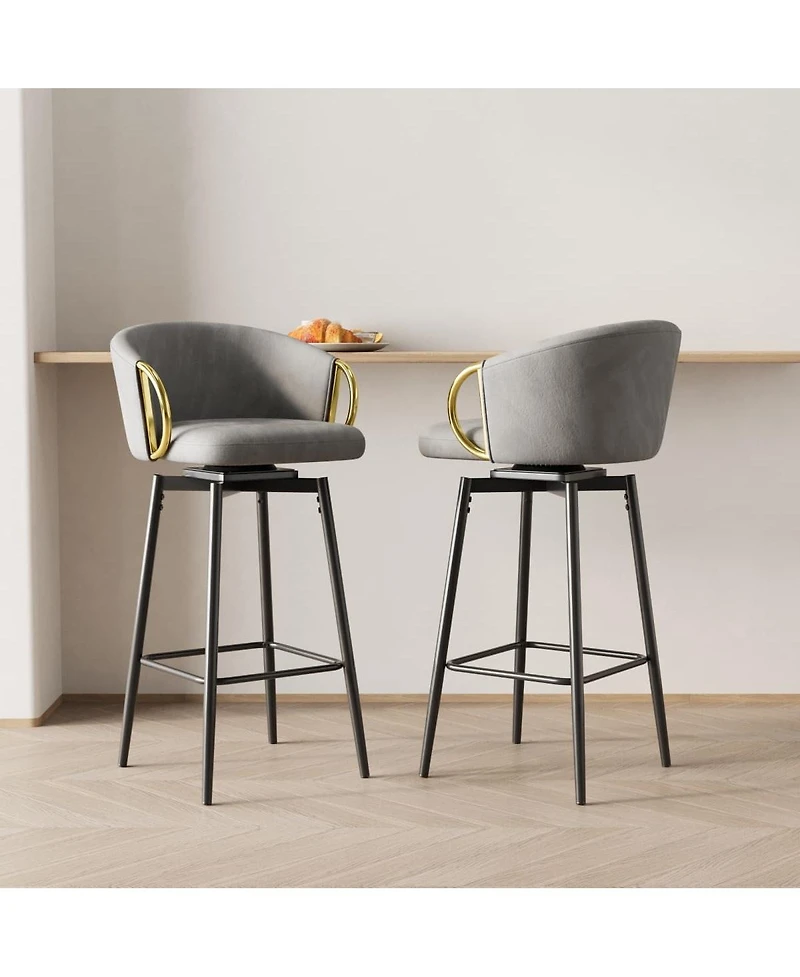 Set of 2 30 Inch Swivel Bar Stools with Upholstered Seats and Metal Legs Modern Counter Height Dining Chairs for Kitchen Island or Restaurant Use-The