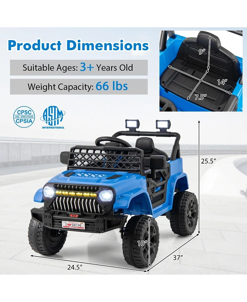 12V Kids Ride on Truck Car with Parental Remote and Music Player