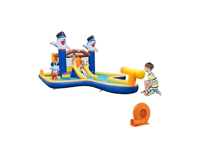 7-In-1 Water Slide Park with Splash Pool and Water Cannon with 680W Blower