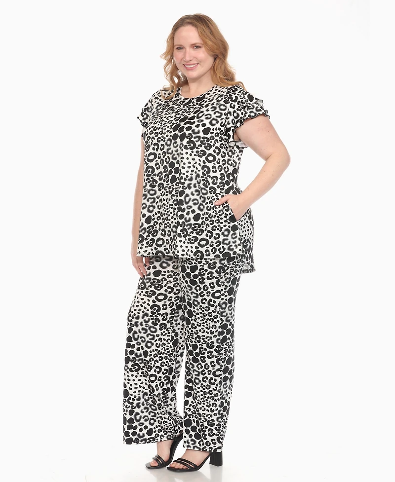 White Mark Plus 2-Piece Floral Print Tunic Top and Pants Set