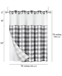 Americanflat 72x75 Hookless Shower Curtain - Gray Plaid Shower Curtain with Sheer Panel, Snap-In Liner, and Grommets - 100% Polyester