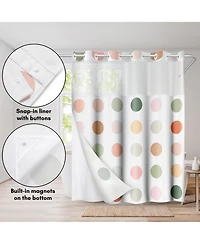Americanflat 72x75 Hookless Shower Curtain - Polka Dot Green Orange Pink Shower Curtain with Sheer Panel, Snap-In Liner, and Grommets