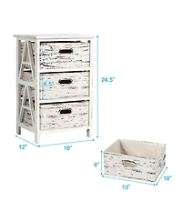 Gymax Chest w/3 Fabric Drawers Vintage Wood Frame End Table Side Sofa Table Nightstand