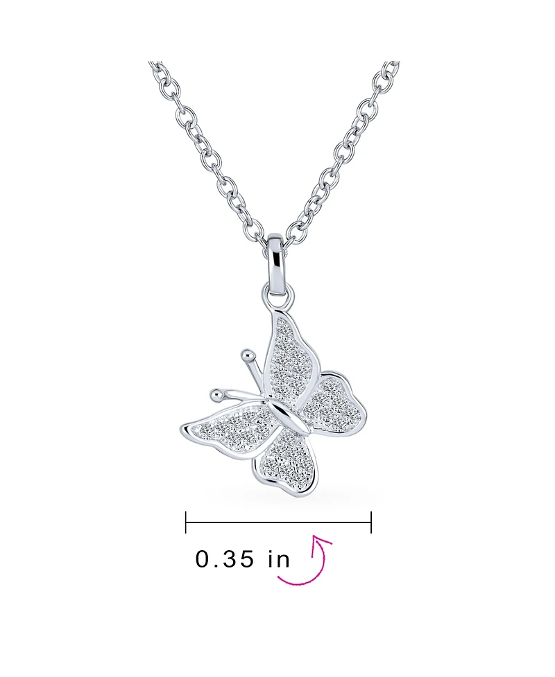 Bling Jewelry Mini Petite Tiny Clear Cubic Zirconia Micro Pave Cz Garden Insect Butterfly Pendant Necklace .925 Sterling Silver
