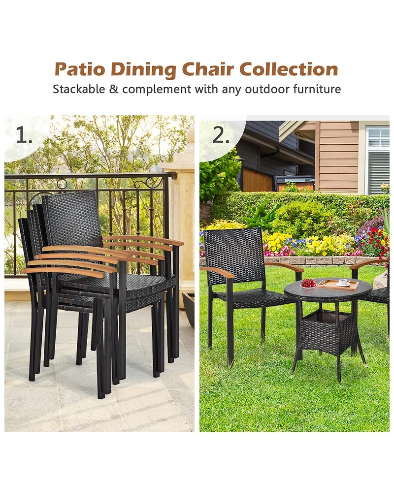 Gymax 2PCS Stackable Patio Wicker Dining Chair Rattan Armchair Outdoor Yard