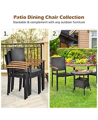 Gymax 2PCS Stackable Patio Wicker Dining Chair Rattan Armchair Outdoor Yard