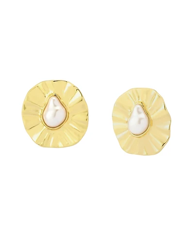 Robert Lee Morris Soho Faux Cultivated Pearl Textured Coin Button Clip-On Earrings